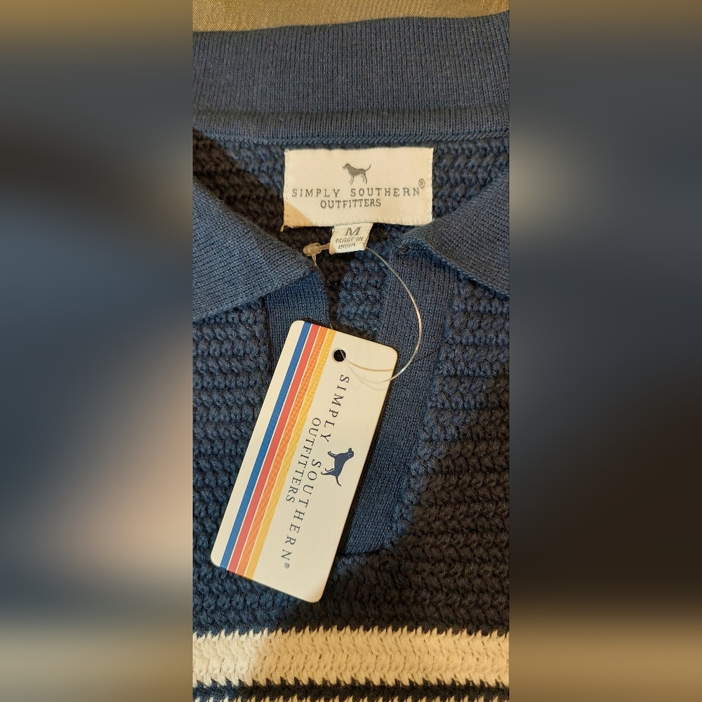 Simply Southern Navy Polo with White and Blue Stripes - Picture 7 of 11